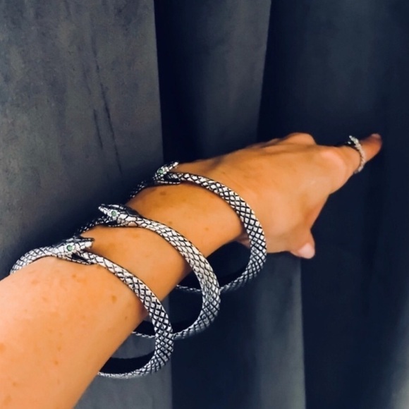 Ouroboros Handcrafted Pewter Swarovski Snake Cuff Alchemy - Picture 1 of 10